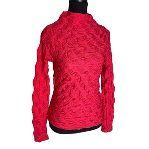 MAEVE ANTHROPOLOGIE New Hot Pink Long Sleeve Top Mock Neck Textured Sz Medium
